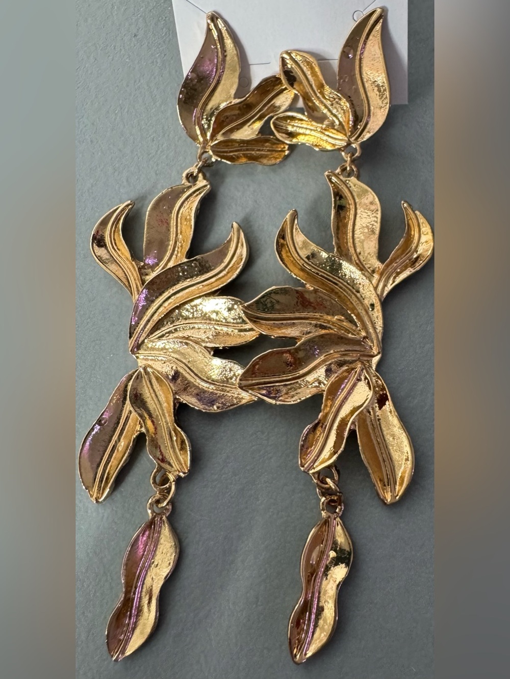 Gold Leaf Drop Statement clip-on dramatic Earrings - Women Jewelry chic